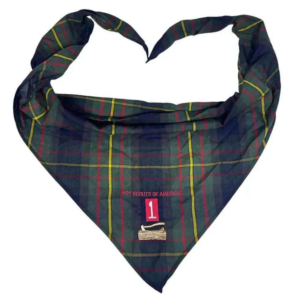 Vintage Triangle- Plaid Scarf- Rustic- Boy Scouts- Camping Outdoors- OSFM Cotton